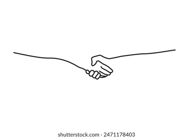 Simple Handshake line art vector, agreement, shake hand icon drawing in black and white.