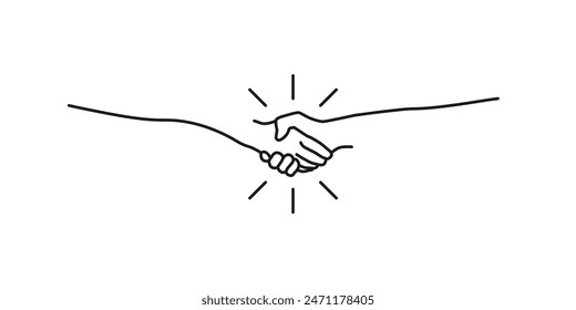 Simple Handshake line art vector, agreement, shake hand icon drawing in black and white.