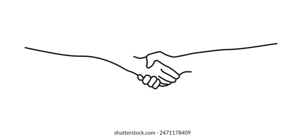 Simple Handshake line art vector, agreement, shake hand icon drawing in black and white.