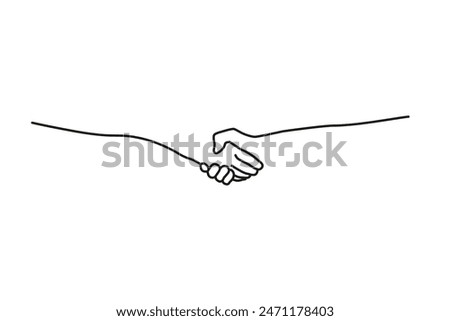 Simple Handshake line art vector, agreement, shake hand icon drawing in black and white.