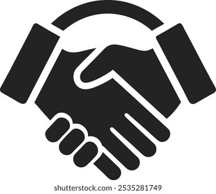 Ein einfaches Design mit Silhouetten-Ikonen, das Partnerschaft, Vereinbarung und Zusammenarbeit symbolisiert, ideal für geschäftliche oder professionelle Projekte.