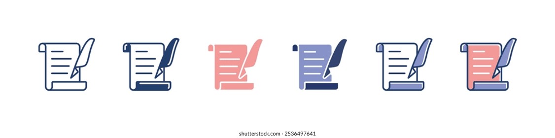 simple handwriting letter with feather pen traditional script icon set vintage journal article writing study signs vector illustration