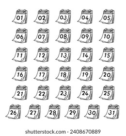 Simple handwritten date in classic style. Vector handwritten numbers calendar. 