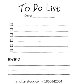 Simple handwritten to do list planner for daily or today plan with memo. Vector editable and ready to print. New year new list