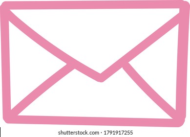 Ilustración manuscrita simple de un sobre dibujado con líneas rosadas