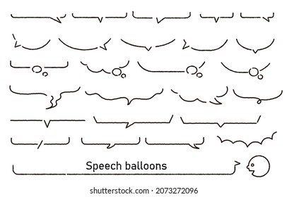 A simple handwritten monochrome balloon lower part set.Easy-to-use vector material.