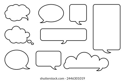 Un conjunto de globos de estilo manuscrito simple. Burbuja de voz de texto cómico sobre fondo transparente. Ilustración vectorial 