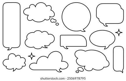A simple handwritten style balloon set. Comic text speech bubble on transparent background. Vector illustration