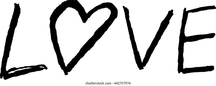 Simple, hand-written word 'love' with a heart for the o letter in vector format isolated on white background