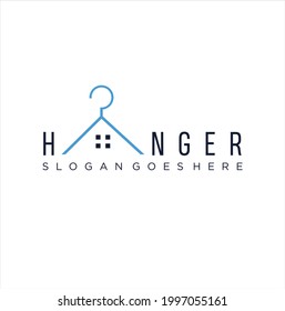 simple Hanger cloth with home or house line logo line art icon design Vector Illustration. Minimalist Fashion House logo Template Emblem 