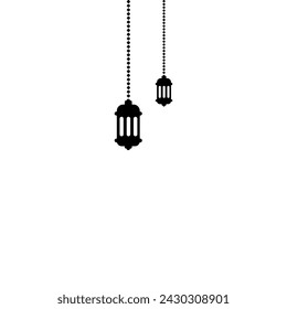 Simple hanging Arabic traditional Ramadan Kareem lantern. Eid Fitr or Adha Mubarak lamp Greeting Banner card Outline line icon Vector Illustration