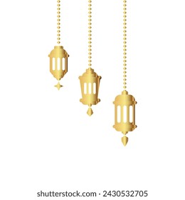 Simple hanging Arabic traditional Ramadan Kareem lantern. Eid Fitr or Adha Mubarak lamp Greeting crescent moon and star symbol golden color outline line icon. gold color Vector Illustration