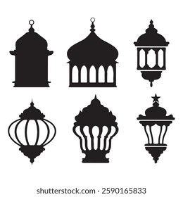 Simple hanging Arabic traditional Ramadan Kareem lantern collection set. Eid Fitr or Adha Mubarak lamp
