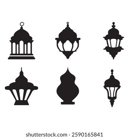 Simple hanging Arabic traditional Ramadan Kareem lantern collection set. Eid Fitr or Adha Mubarak lamp