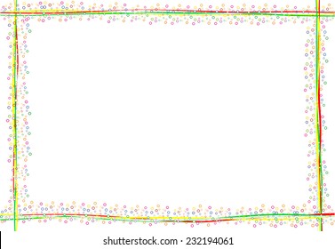 A simple happy and colorful frame with many round confetti for a celebration or a holiday event