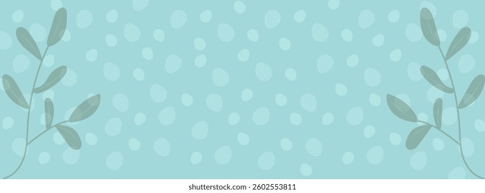 Simple Happy Easter card with easter eggs garland and rabbit. Simple vector decoration with handwrite, spring flowers and various egg