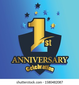 Simple happy first anniversary logo vector design
