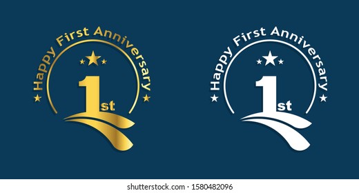 Simple happy first anniversary logo vector design