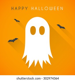 Simple Happy halloween card with ghost and bats