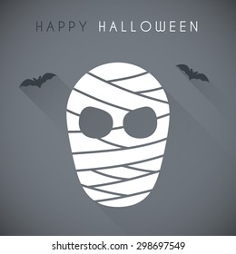 Simple Happy halloween card with mummy and bats