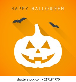 Simple Happy Halloween Card With Pumpkin And Bats