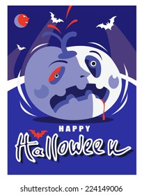 Simple Happy halloween card with pumpkin and bats