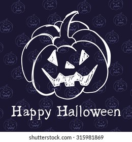 Simple Happy halloween card with pumpkin. Vector illustration.