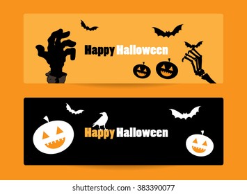 Simple Happy halloween card with pumpkin and bats