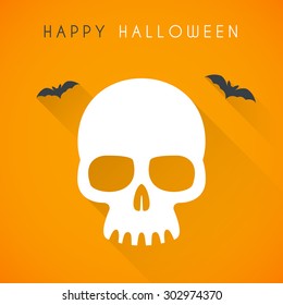 Simple Happy halloween card with skull and bats