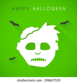 Simple Happy halloween card with zombie and bats