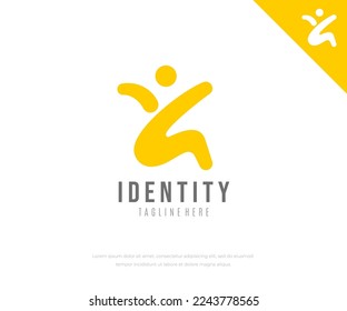 Simple happy logo design. YA letter logo design. Logo design of people jumping with raising hands