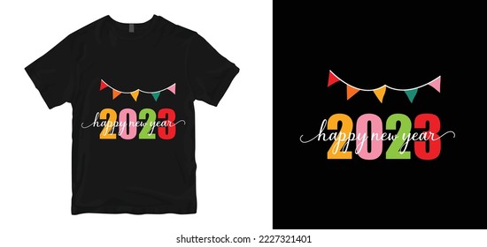 simple happy new year 2023 Logo and t shirt vector design template