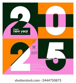 Simple Happy New Year 2025 poster. Poster design with colors reflecting a happy celebration. 2025 new year celebration design. 2025 vector premium design.