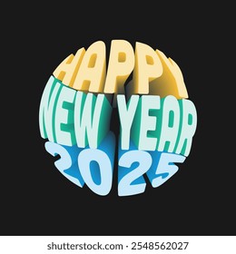 simples feliz ano novo 2025 efeito de texto 3d design.With ilustrações de texto coloridas. Design de vetor premium para cartaz, banner, saudação e ano novo 2025 em círculo