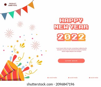 Simple happy new year background design. pixelated happy new year lettering with decorative vector