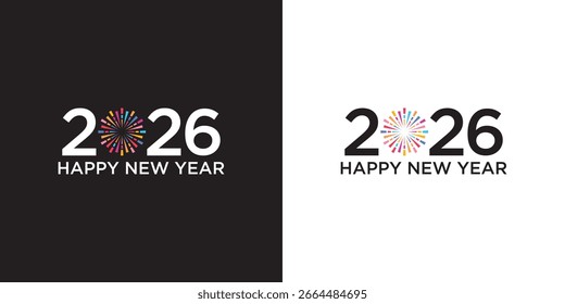 simple happy new year wordmark logo negative space fun design template
