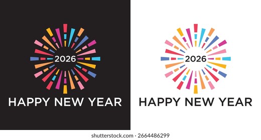 simple happy new year wordmark logo negative space fun design template