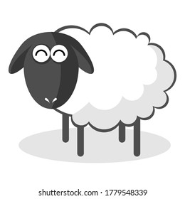 Simple happy sheep with grayscale colour tone
