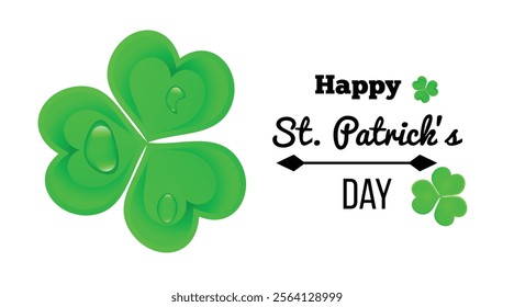 Simple Happy St. Patrick_s Day Greeting with Realistic Shamrock. National Irish holiday celebration vector art