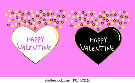 Simple happy valentine background, 2 hearts pattern with black and white color for wallpaper or greeting card