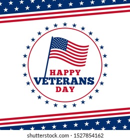 Simple happy veterans day logo badge poster background with usa america flag vector illustration ornament.