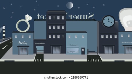 Simple Harbor Township at night