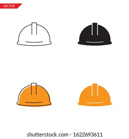 Simple hardhat icon on white background 4 types such as outline, black, color, outline and color. Vector illustration.