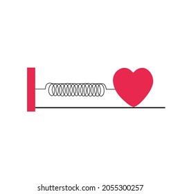 Simple harmonic oscillator with heart replacing mass, Art representing love for physics, Physics study object, vector illustration.