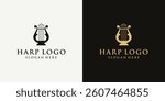Simple Harp Musical Instrument Logo Design.