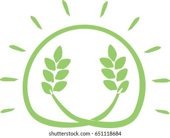Simple harvest icon in the shape of the sun with wheat growing inside