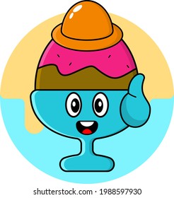 Simple hat ice cream cup cartoon design vector with thumbs up