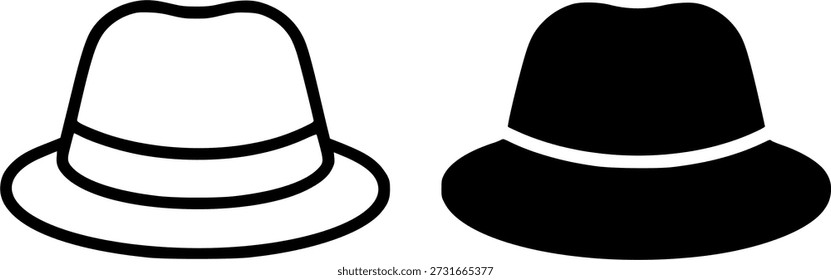 Simple hat icon in outline and silhouette versions