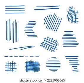 Simple hatching. Hand drawn hatched shapes. Abstract hatchings. Freehand scrawls