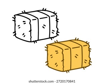 Ilustração de fardo de feno simples com uma versão colorida e uma versão de contorno, estilo limpo e mínimo adequado para ícones, design de interface do usuário, adesivos, materiais educacionais e gráficos de fazenda.